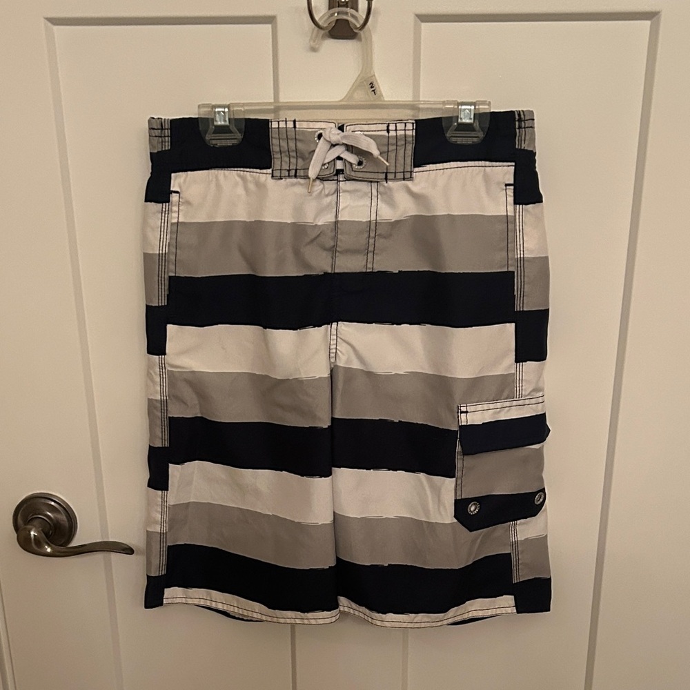 Joe Fresh Kids Swim Trunks - Navy, White and Gray Stripes